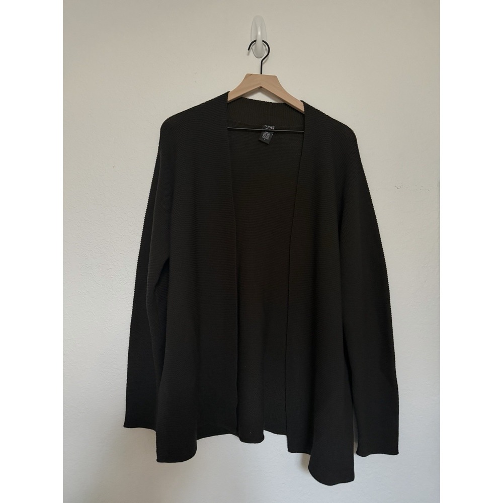 Eileen Fisher 100% Wool Cardigan Quiet Luxury Minimalist Capsule Wardrobe Large